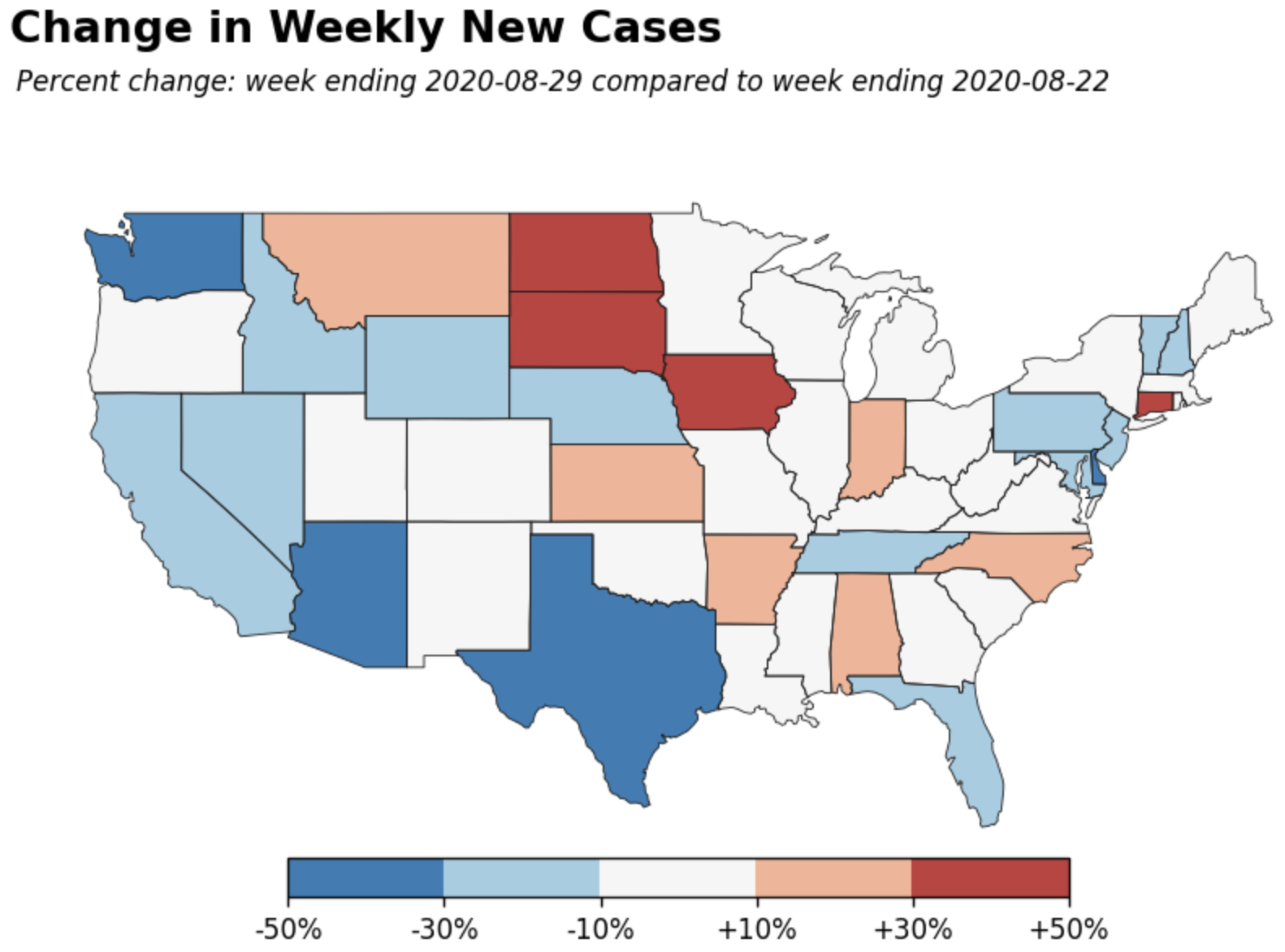 Weekly change: positive cases by state